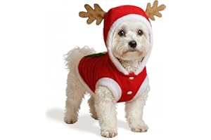 RUGBOL Dog Cat Christmas Outfit, Cute Elk Pattern with Christmas Tree for Small Medium Large Dogs Cats for New Year Party（M）