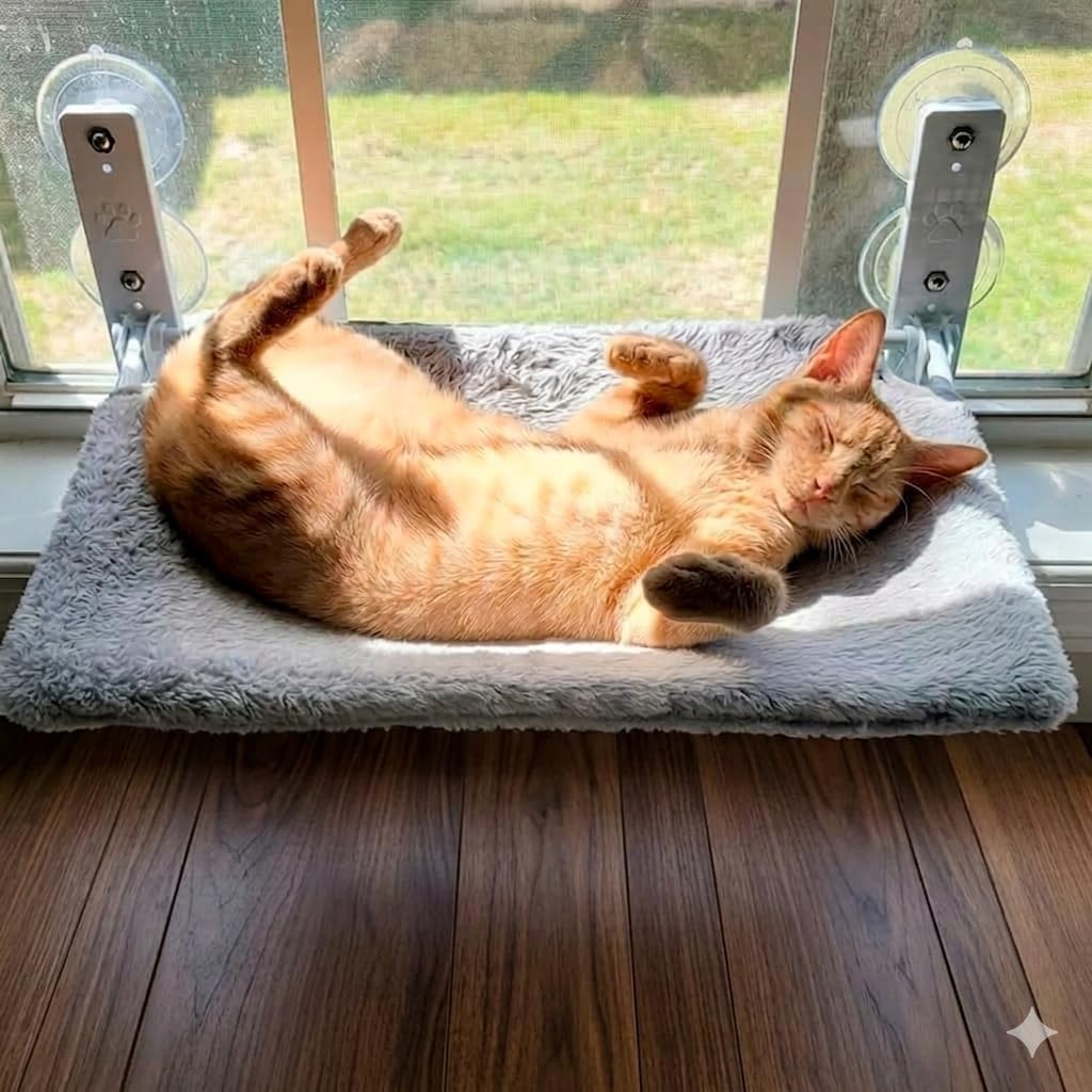 Hamaca Gato Ventana (52x30cm) Bestfriend® | Plegable, Lavable y Transpirable | Ventosas Reforzadas para Seguridad y Estabilidad hasta 18 kg (Felpa Gris)