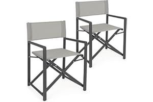 BRIGROS Estosa - Set Da 2 Sedie Da Regista Pieghevoli Alluminio, Sedie Da Giardino Richiudibili Con Struttura In Alluminio E Telo In Textilene, Sedie Pieghevoli Da Esterno, Coppia Sedie Regista (Grigio)