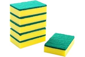 HOMESmith - Large Heavy Duty Scrub Sponge - Dual Sided Dish Washing & Cleaning Scourer - Absorbent, Non-Scratch, Reusable - Pack of 6,Yellow & Green