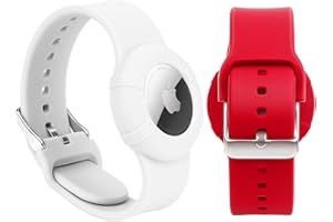 WALLFID Opaska do zegarka Air-Tag, kompatybilna z Apple AirTag, miękka, regulowana bransoletka AirTag, pasek do zegarka dla dzieci, małych dzieci, osób starszych, 2 szt., czerwony i biały