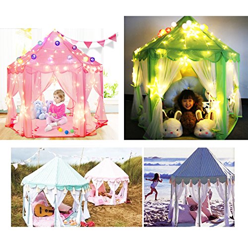 Amazing Tour Castle Tents Hexagon Kids Children Girls Boy Fairy Prince Princess Indoor Outdoor Playhouse 100 LED Lights Green