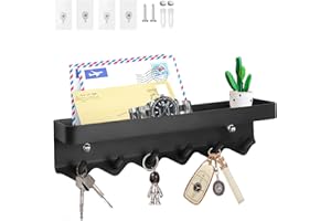 Echehi 6 Hooks Key Holder, Self Adhesive or Drilling 2 Ways Installation Wall Key Rack, Key Hooks Wall Mounted for Entrance Area, Kitchen (Black)