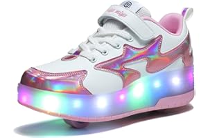 ROLLTONGOZ Boys and Girls LED Roller Skates Shoes with Double Wheels Trainers Technical Retractable Skateboarding Shoes for Kids Light up Shiny Luminous Sneakers Best Gift for Party Birthday Christmas Day