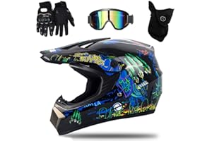 UIGJIOG Casco Motocross Bambino Set,Casco da Cross,Casco Integrale Da Motocross Adulti E Bambini,Casco da downhill integrale MTB