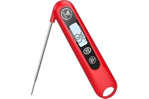 DOQAUS Termometro da Cucina Digitale, Termometro Alimenti Lettura Istantanea con Pieghevole Sonda Lunga, Termometro Alimentare per Carne Barbecue Vino Latte Liquidi Cibo Olio Frittura (Rosso）