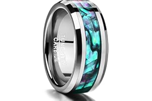 NUNCAD 8mm Ring Herren aus Wolfram mit Abalone Muschel Silber/Schwarz Verlobungsringe Paar Abgeschrägte Kante Facettiert Größe 49.3 (15.7)-72 (22.9)