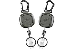 MNGARISTA Lot de 2 Porte-clés rétractables résistants, rouleau de badge métallique à mousqueton avec clip pour badge de travail, cordon rétractable en acier de 80 cm, 226,8 g résistant à la traction