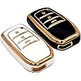 KMH TPU Gold Car Smart Key Cover Compatible for Toyota Fortuner, Innova Crysta, Fortuner Facelift 2021, Fortuner Legender 2021 with 3 Push Button Smart Key Shell Case Holder (Black & White) Pack of 2