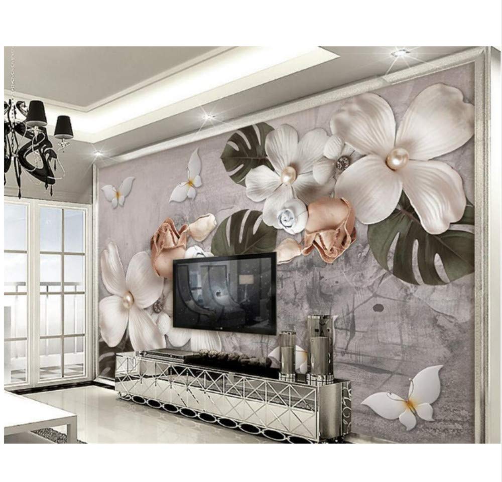 Fai Da Te Home Decor Bianco Quattro Perle Fiori Nordic Retro Adesivi Murali Carta Da Parati Per Pareti Camera Da Letto Panno Di Seta W500xh280cm