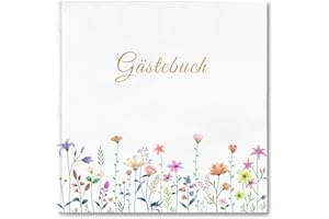 RSAROUUD MOY Blank Guest Book with 40 Beautiful Stickers and 44 Double Pages Premium Thick Paper Size 21 x 21 cm Guest Book Hardcover Wedding Guest Book for Weddings Birthdays Bridal Eve Christening Holiday Home