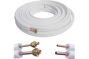 Kolor Refrigerant Line Copper Pipe 1/4 Inch 3/8 Inch 1 m to 25 m Air Conditioning Heat Pump R32 R410A R470C Copper Pipes for Cooling Systems (Without Union Nuts, 5 Metres)