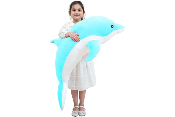 Kekeso Dauphin Jouets en Peluche Belle Peluche Douce Animal éTreignant Oreiller Dauphin PoupéEs pour Enfants Filles Dormir Coussin Cadeau (100cm/39.37in, Bleu)