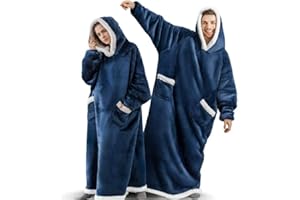 ‎SACEBELEU Sacebeleu Kuscheldecke mit Ärmeln,Oversized Weich Decke Hoodie Sweatshirt,Sherpa Kapuzenpullover für DamenHerren,Flauschige Flanell TV-Decke mit Ärmel,Tragbar Ganzkörperdecke,Blau