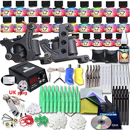 Popular Beginner Tattoo Kit Set Top USA brand inks 25 Color Inks Power 2 Guns D100-2EUYMX