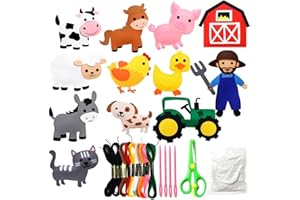Aisamco 12Pcs Kit d’artisanat de couture d’animaux pour les enfants, ensemble d’artisanat et de couture de bricolage, thème de la ferme, kit de couture amusant et éducatif pour les enfants