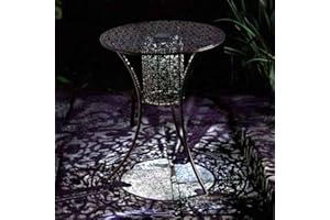 Garden Mile Antique Bronze effect solar-powered bistro tables 60cm tall Downlighter pattern solar light small garden table perfect for garden coffee table