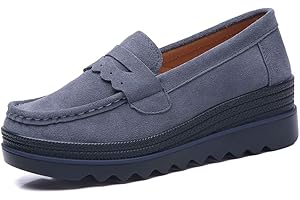 SRUQ Mocassins Femme Chaussures Compensées Daim Cuir Espadrilles Slip-on de Décontractées Chaussures Plates