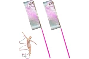 Garzenth 2pcs Gymnastics Dance Ribbons, Sparkling Wand Rhythmic Dance Ribbons Gymnastics Ribbon Streamers Dancing Equipment for Adults Kids Artistic Dancing Training(size:2M)
