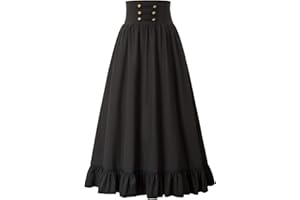 SCARLET DARKNESS Jupe Femme Taille Haute A-Line Evasée Smockée Victorienne Moyen Age Elégante