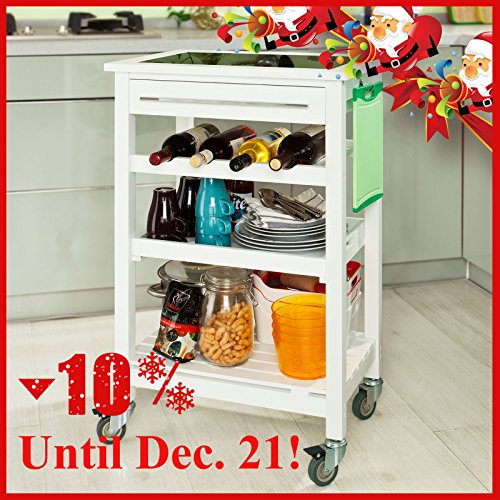 SoBuy Carrito de cocina con repisa de cristal, Carrito para cocina