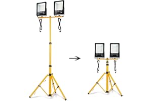 NAIZY LED Projecteur de Chantier Lampe de Travail 200W*2 16000LM LED Floodlight 3M Étanche IP66 pour l'intérieur et l'extérieur Chantier de Construction Garage (2 * 200W Blanc Chaud + Trépied)