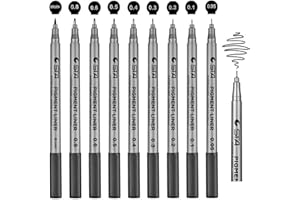 VANANA YVAN Precision Micro-Line Pens, Set of 9 Black Micro-Pen Fineliner Ink Pens, Archival ink, Multiliner, Sketching, Anime, Artist Illustration, Technical Drawing, Office Documents