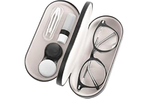 ZSMJAER Custodia Occhiali,2 in 1 Custodia per Lenti a Contatto e Occhiali,Specchio Incorporato,Custodia per Occhiali Portatile,Custodia per Occhiali a Doppio Strato