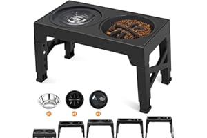 Flow fire Ciotole per Cani Rialzate Con 5 Altezze Regolabili, 3 in 1 ciotole rialzate per cani con ciotola acqua cane antigoccia e ciotola per cani in acciaio inossidabile