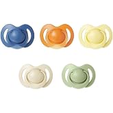 Nuby Silicone Orthodontic Pacifiers, Day and Night, Pack of 5, 6-18 Months | Multi-pack of breast-like pacifiers, BPA free in