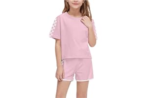 XINYUNZU Sports Suit, Girls' T-Shirt and Shorts, Summer Clothing Set, Tracksuit, Jogging Suit, 2-Piece Outfit, Sports Top with Sports Trousers, Short Activewear, Casual Clothes, Clothing Sets for