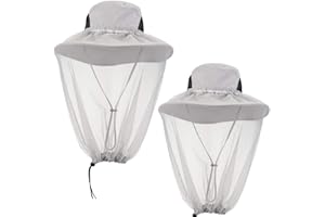 ACBUNGJI 2 Pack Mosquito Head Net Hat Hats with Removable Veil Net Mesh Hiking Fishing Gardening Protect from Bee Mosquito for Women Men, Beige