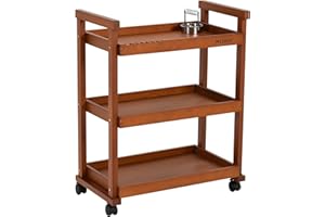 MEEDEN 3-Tier Wooden Art Cart Storage Organiser - Solid Beechwood Rolling Trolley with 4 Lockable Wheels, 89cm Height | Multifunctional Mobile Storage for Art Supplies, Studio, Classroom & Bedroom
