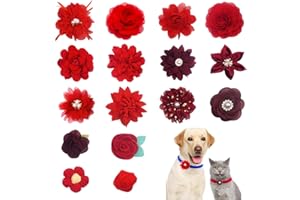 BIPY 16PCS Dog Collar Flowers and Bows Fake Pearls Rhinestone Collar Charms Slides for Dogs Cats Puppy Small Medium Dog Spring Summer Wedding Birthday Party Grooming Accessories