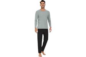Heersan Pyjama Homme Coton Hiver Ensembles de Pyjama Chauds Pyjama Homme Manche Longue Col Rond Vêtements De Nuit Pantalon avec Poches Vêtements de Détente pour Hommes Confortable Loungewear