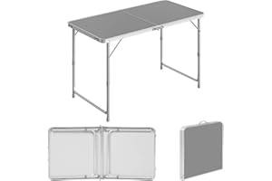 WOLTU Tavolo da Campeggio Pieghevole Portatile con Maniglia per Picnic Giardino Altezza Regolabile in Alluminio MDF 120x60x55/70cm