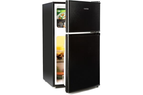 KLARSTEIN Big Daddy Cool - combiné réfrigérateur-congélateur, 87 l: réfrigérateur 61 L et congélateur 26 L, classe énergétique E, système ECOExcellence, 2 clayettes en verre de sécurité, noir