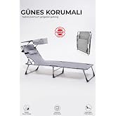 ecm proger G&ouml;lgelikli Katlanabilir Şezlong, Havuz, Bah&ccedil;e ve Teras i&ccedil;in, Yastıklı, Al&uuml;minyum, Gri, Modern Stil