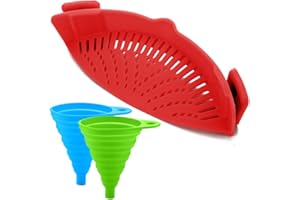 Passoire en silicone avec 2 entonnoirs pliables - Fixez la passoire à la casserole pour égoutter vos aliments - FineGood Red