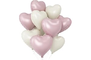 GRESATEK Pink White Heart Balloons,10Pcs Cream Baby Pink Foil Shaped Balloons,18Inch Sand Pink Helium Mylar Balloons for Valentines,Engagement,Brithday,Baby Shower,Wedding Party Decorations