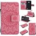 Produktbild Nokia Lumia 630 / 635 Hülle, SpiritSun Ledertasche Schutzhülle für Nokia Lumia 630 / 635 Folio PU Leder Tasche Case Cover Bookstyle mit Standfunktion und Kredit Kartenfächer - Tribal Lotus Blume Muster - Rosa