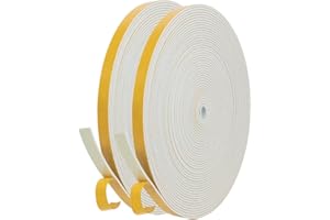 GUKOY Sealing Tape, Self-Adhesive Door Seal for Doors, Windows, 6 mm (W) x 1.5 mm (D)/20 m (L) Foam Tape, Rubber Seal for Collision, Seal, Sound Insulation, White