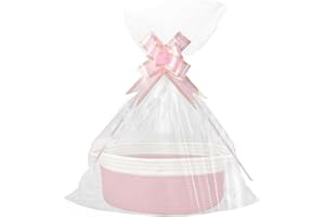 FANGCCC Geschenkkorb Leer, Aufbewahrungskorb, Geflochten Korb für Geschenke mit Geschenktüten und Bändern, Präsentkorb Leer für Geburtstag, Hochzeit, Babyparty, Erntedank, Weihnachten (Rosa und Weiß)