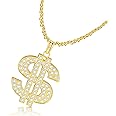 Fancy Dollar Sign Necklace - Gold Chain with Rhinestones for Men & Women