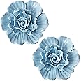 LIUCOGXI 4.3" Rose Ceramic Flower Art Wall Decor Set of 2 Handcrafted 3D Artificial Blue Rose Hanging Sculptures for Living Room Home Hallway Bedroom Farmhouse Bathroom