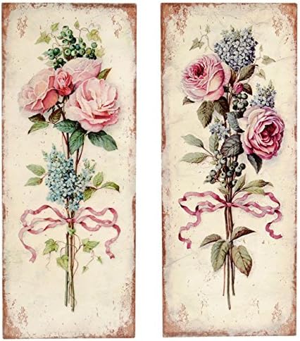 pair of metal pink floral wall signs or plaques roses and peonies