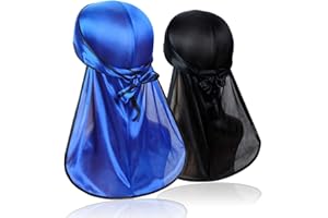 SAMSEROT 2 Pieces Men Wave Durags – Premium Soft Durag Headwraps with Extra Long Tail and Wide Straps Perfect for 360 Waves