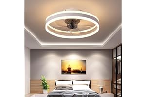 AHWEKR Ceiling Fan with Remote Control Flush Mount Modern Indoor 50CM LED Dimmable Low Profile Ceiling Fans,Smart 3 Light Color Change and 6 speeds,White