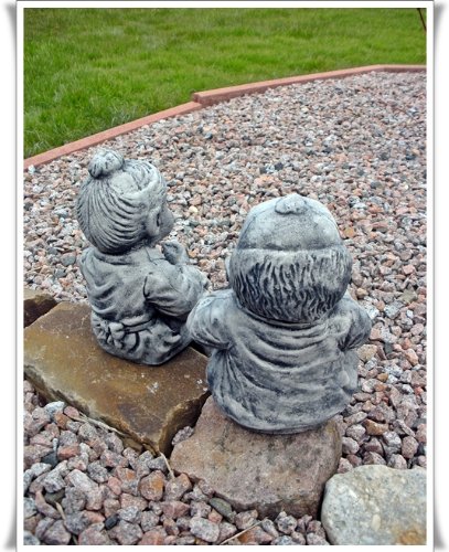 STEINFIGUR OMA UND OPA Set KANTENHOCKER SKULPTUR GARTEN FIGUR DEKO KOI massiver Steinguss - 3