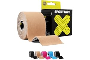 ‎SPORTTAPE SPORTTAPE Extra Sticky Kinesiology Tape, 5cm x 5m - BEIGE - Hypoallergenic, Water Resistant & Sweatproof - Designed For Sport
